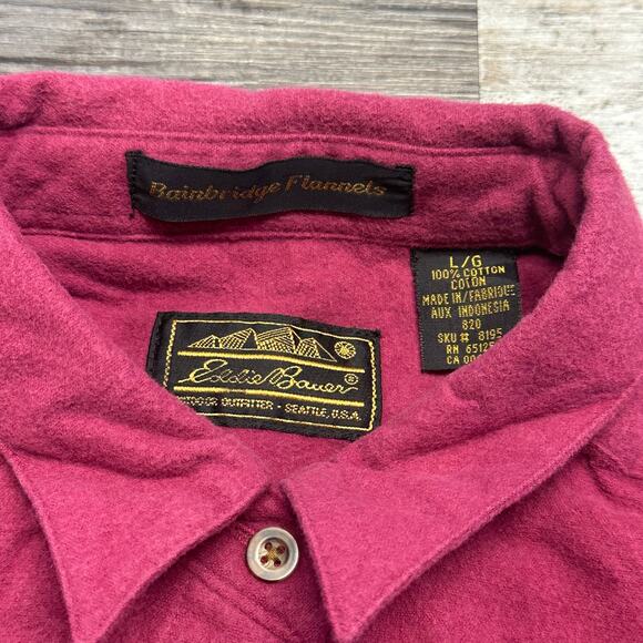 Eddie Bauer Bainbridge Flannel Vintage 90s Wine Red Men L Chamois Button Shirt - Picture 4 of 12